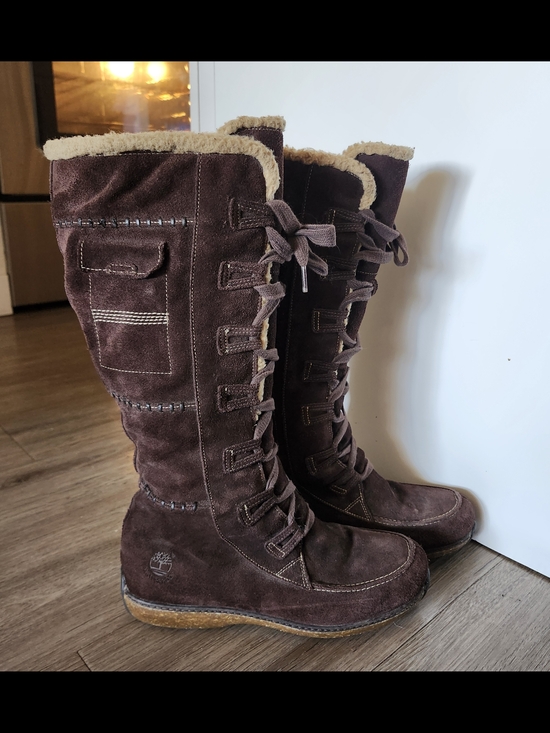 Timberland Shoes - Timberland Women's Tall Brown Suede Lace-Up Winter Boots with Fur Lining